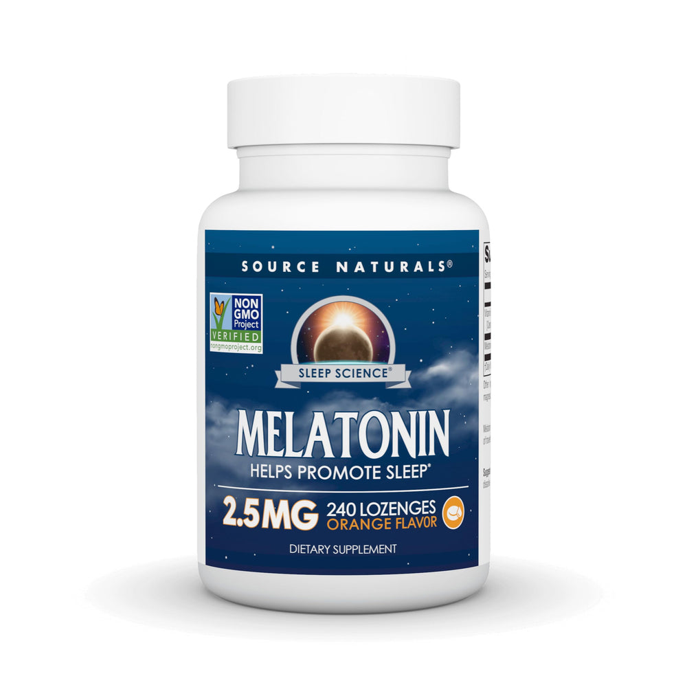 Source Naturals Melatonin orange lozenges front view for restful sleep support