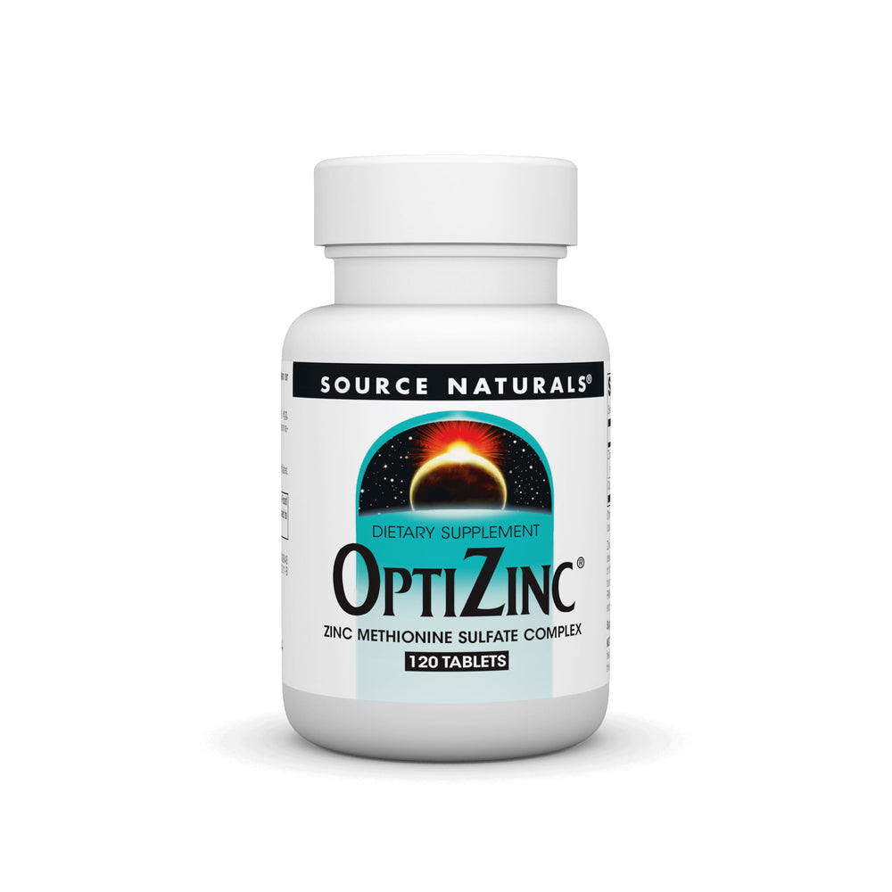 Source Naturals OptiZinc tablet being poured for easy daily use.