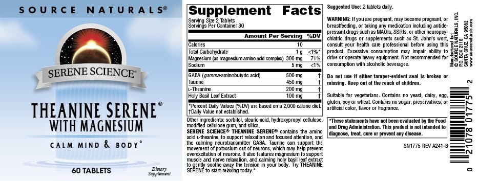 Source Naturals Serene Science USA-made stamp on packaging for trusted quality.