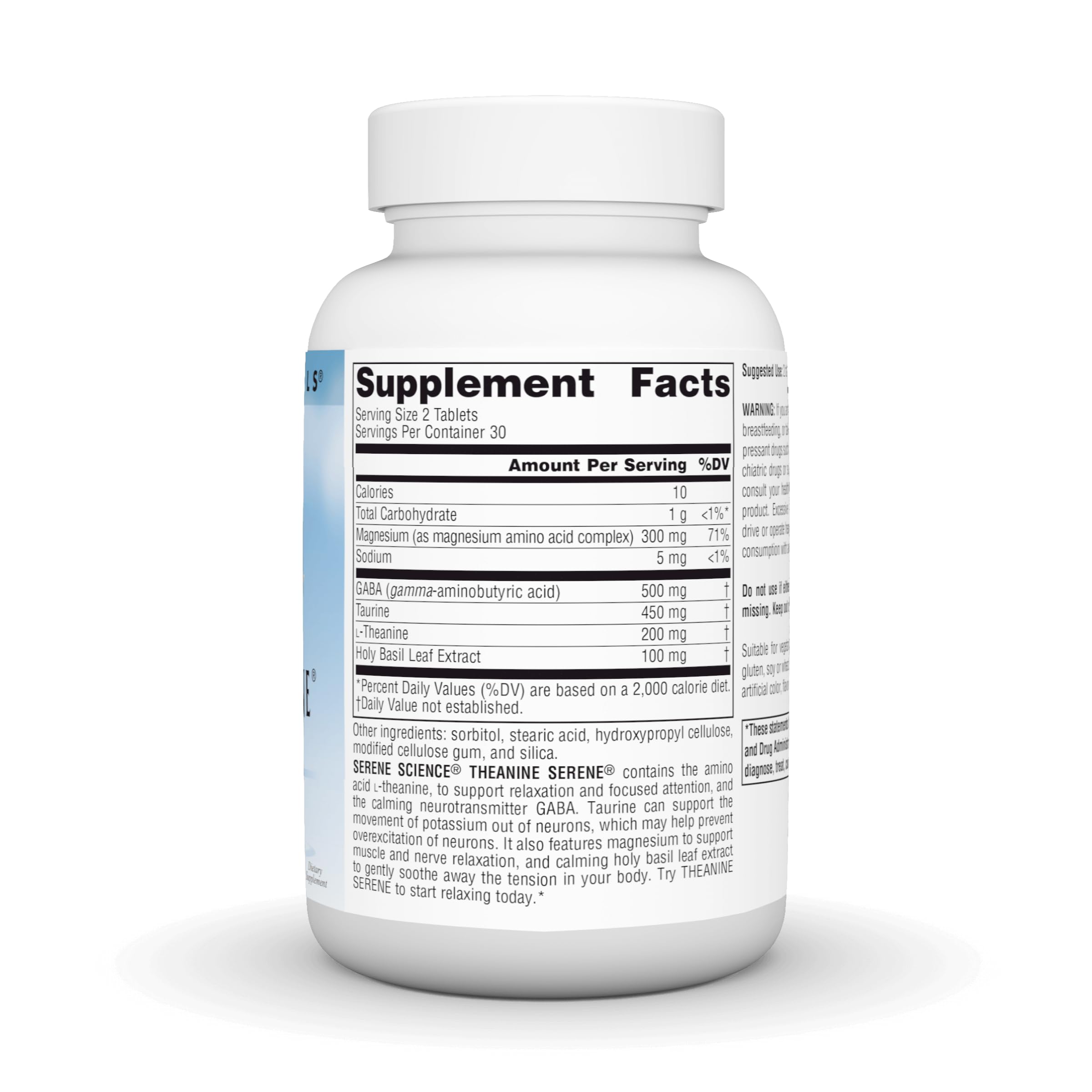 Source Naturals Serene Science label closeup highlighting calming focus.