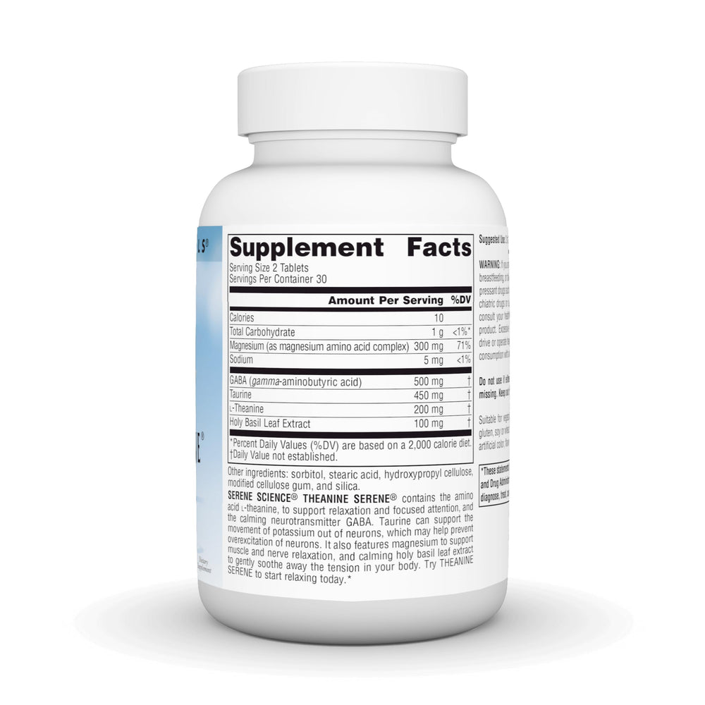 Source Naturals Serene Science label closeup highlighting calming focus.