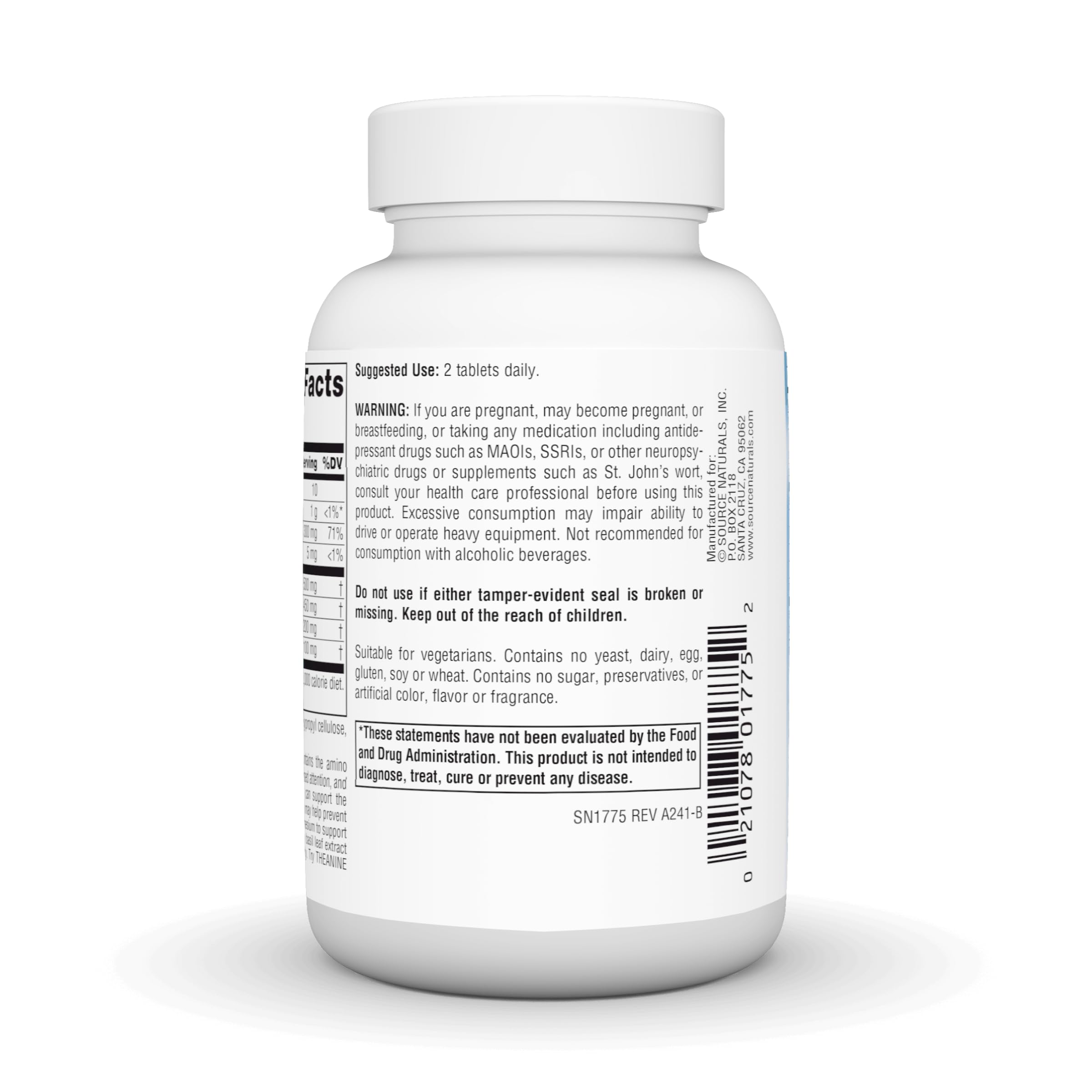 Source Naturals Serene Science tablets on a desk, supporting mindful work.