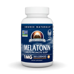 Source Naturals Sleep Science Melatonin bottle front promotes restful nights with a 1 mg dose