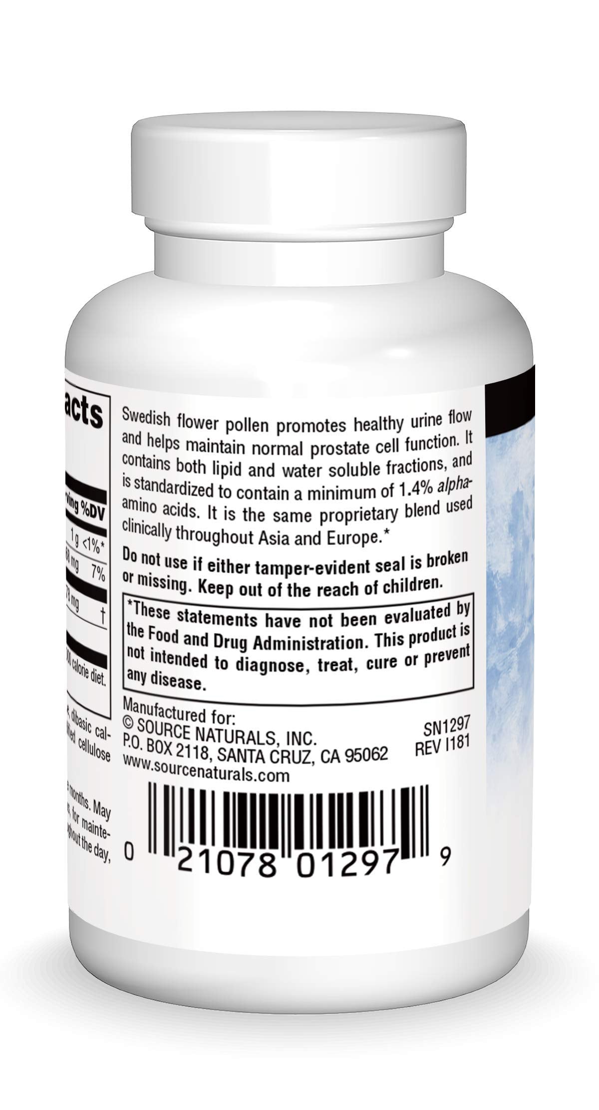 Source Naturals Swedish Flower Pollen label closeup with ingredients and dosing