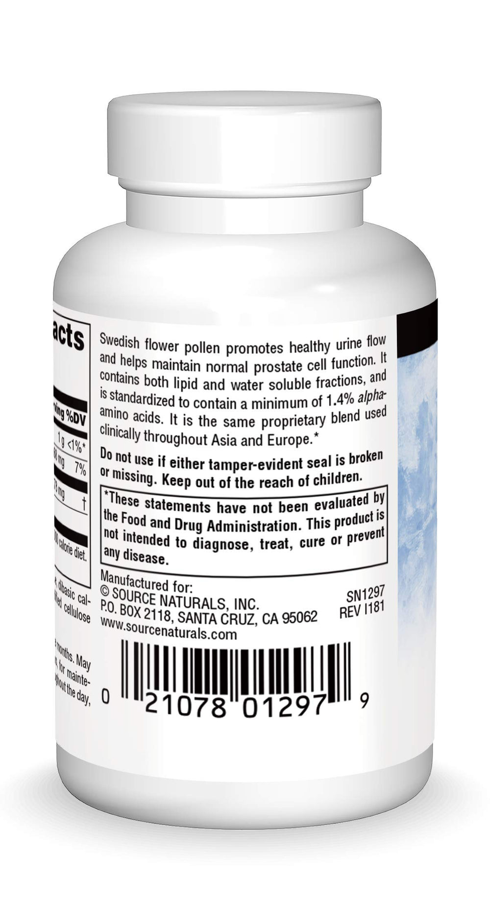 Source Naturals Swedish Flower Pollen label closeup with ingredients and dosing