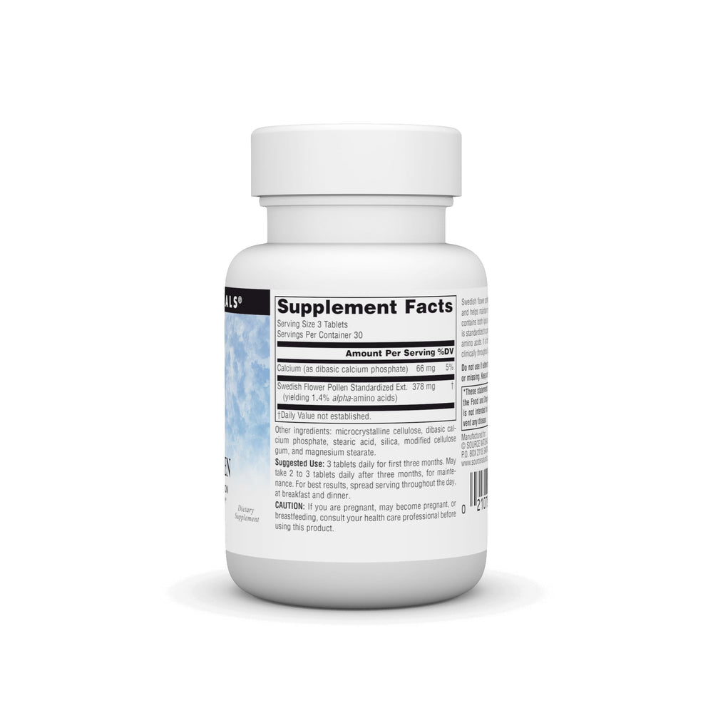 Source Naturals Swedish Flower Pollen serving daily, split between breakfast and dinner