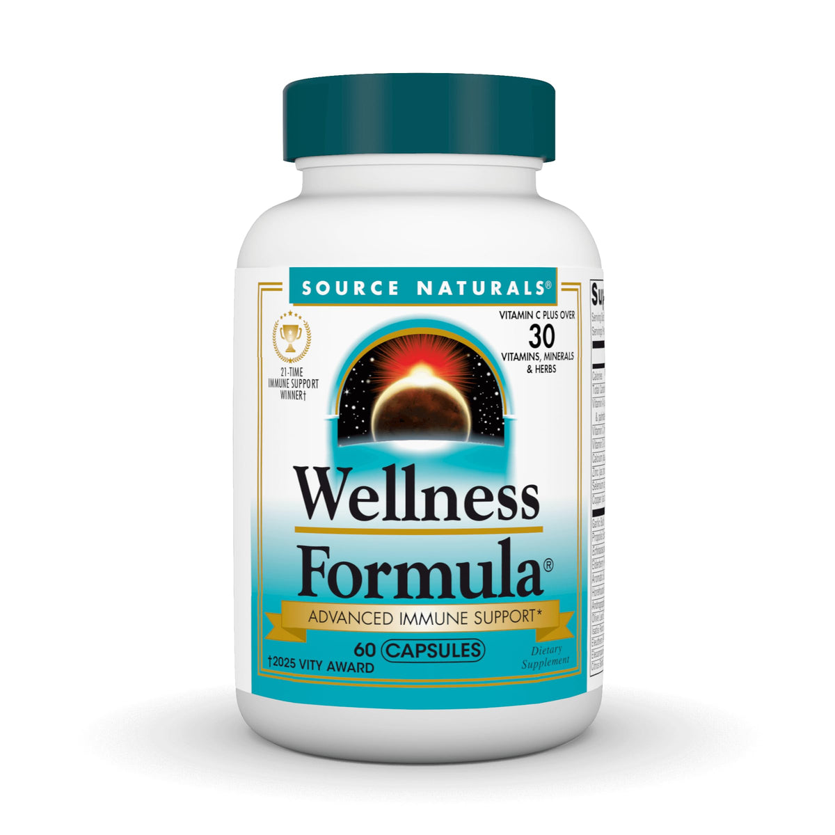 Source Naturals Wellness Formula bottle on table for daily immune support