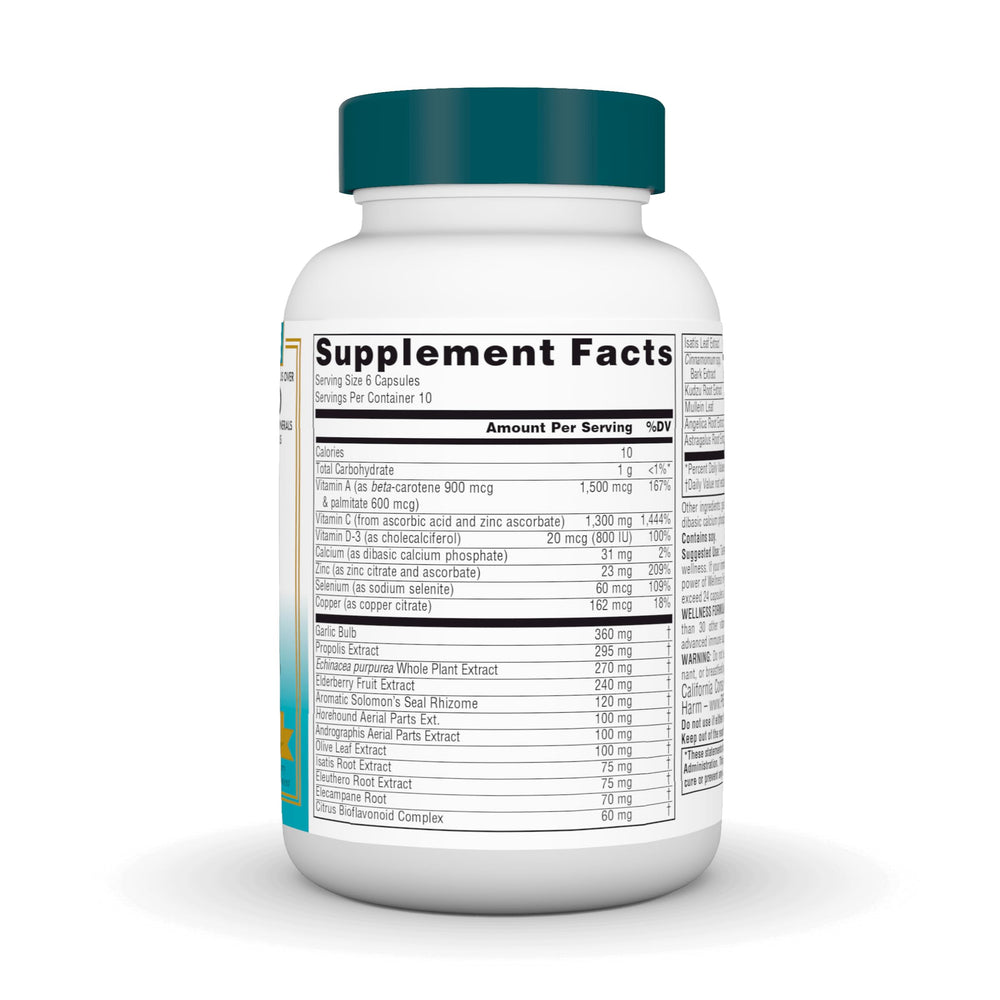 Closeup of Source Naturals Wellness Formula capsules for convenient immune care