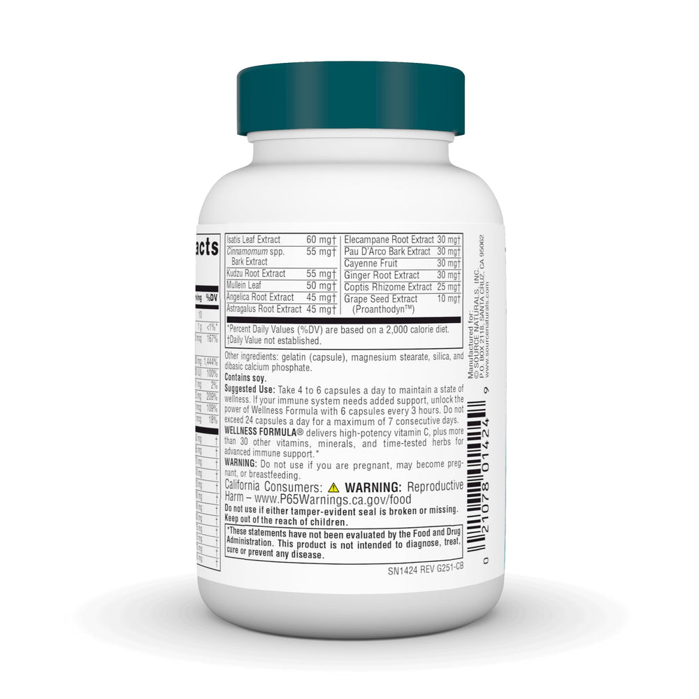 Source Naturals Wellness Formula label detail showing blend of vitamins and herbs