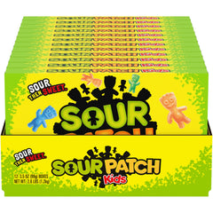 Sour Patch Kids soft and chewy candy close-up showing assorted flavors for on-the-go snacking