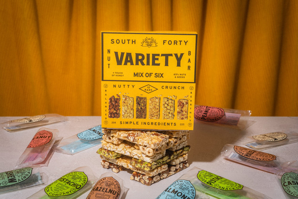 South 40 Crunchy Nut Bars ingredients close-up featuring whole nuts, no fillers.