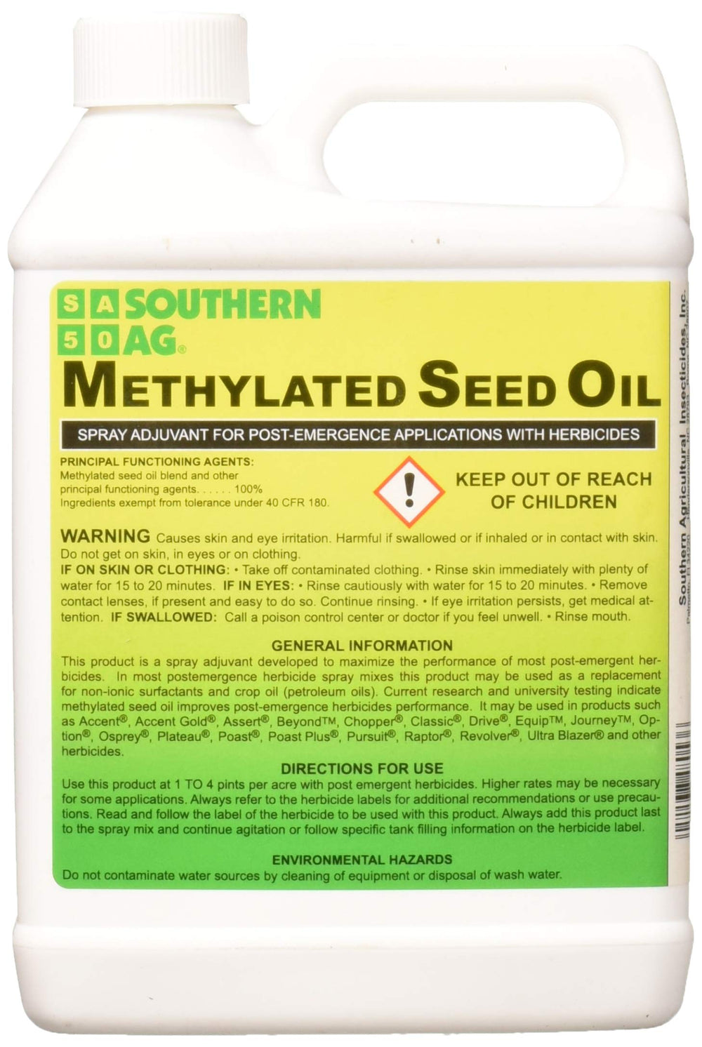 Southern Ag MSO spray adjuvant bottle improves herbicide coverage and leaf penetration.