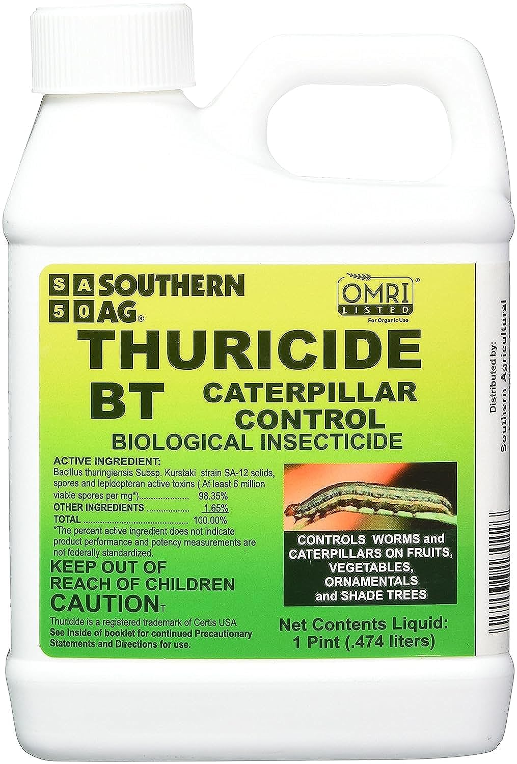 Southern Ag Thuricide bottle pour demonstrates simple caterpillar control for crops