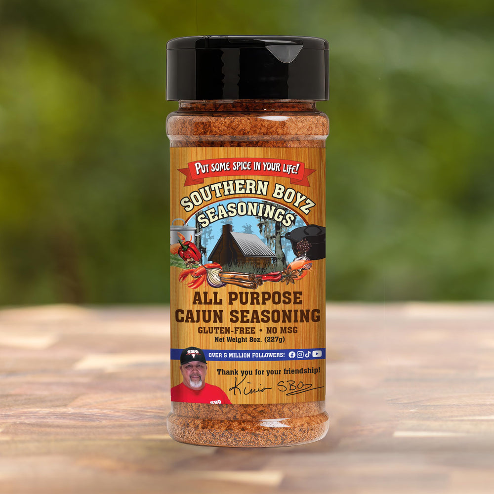 Preparing gumbo with Southern Boyz Outdoors seasoning in a pot along with vegetables.