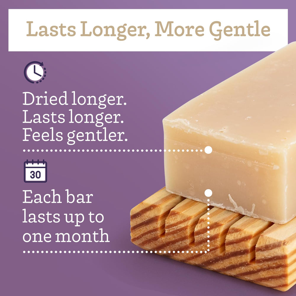 Southern Natural Lavender soap bar under running water forming lather