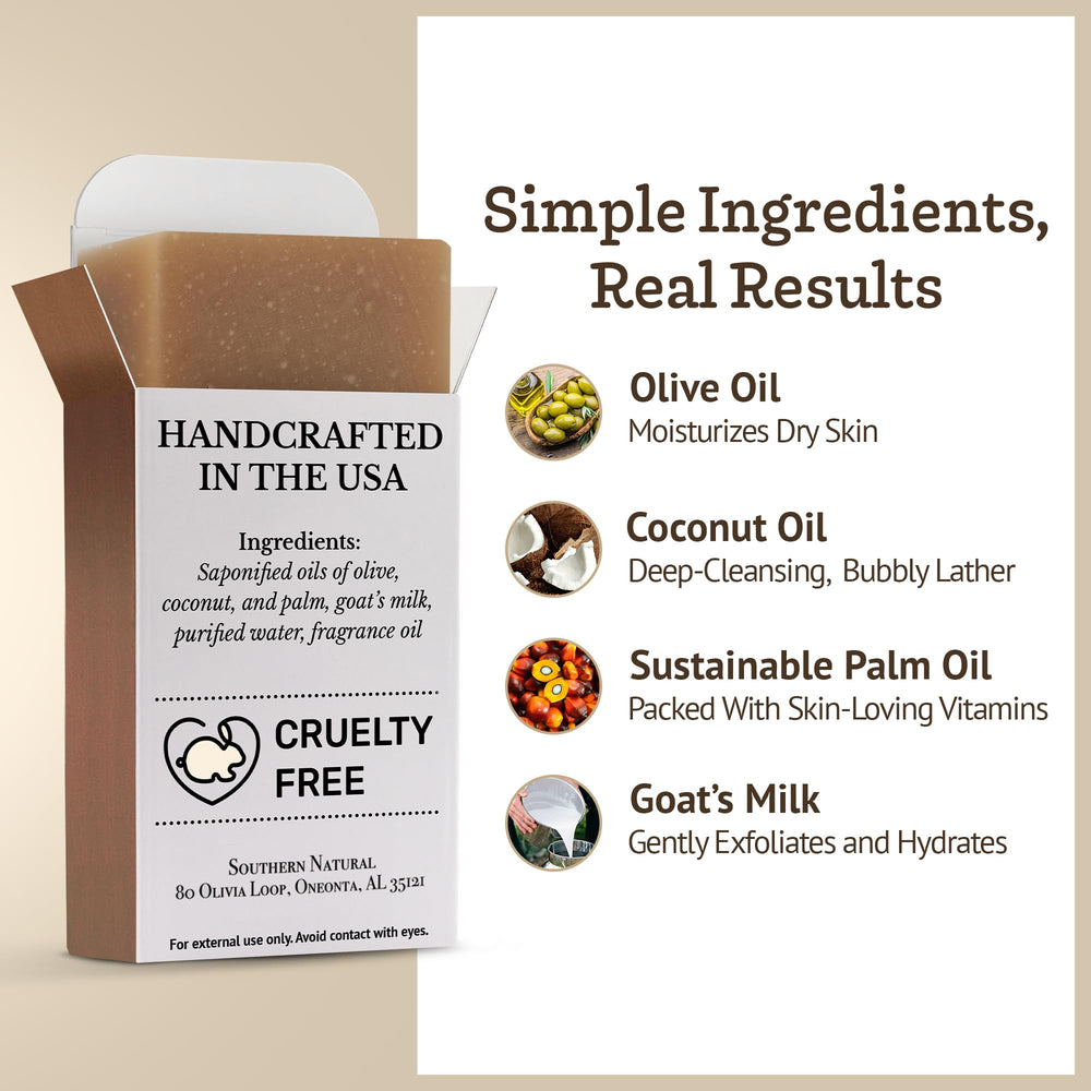 Lather action of Southern Natural Goat Milk Soap Bar shows rich bubbles for daily use.