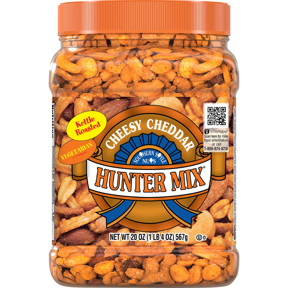 SOUTHERN STYLE NUTS Cheesy Cheddar Hunter Mix canister for on-the-go snacking.