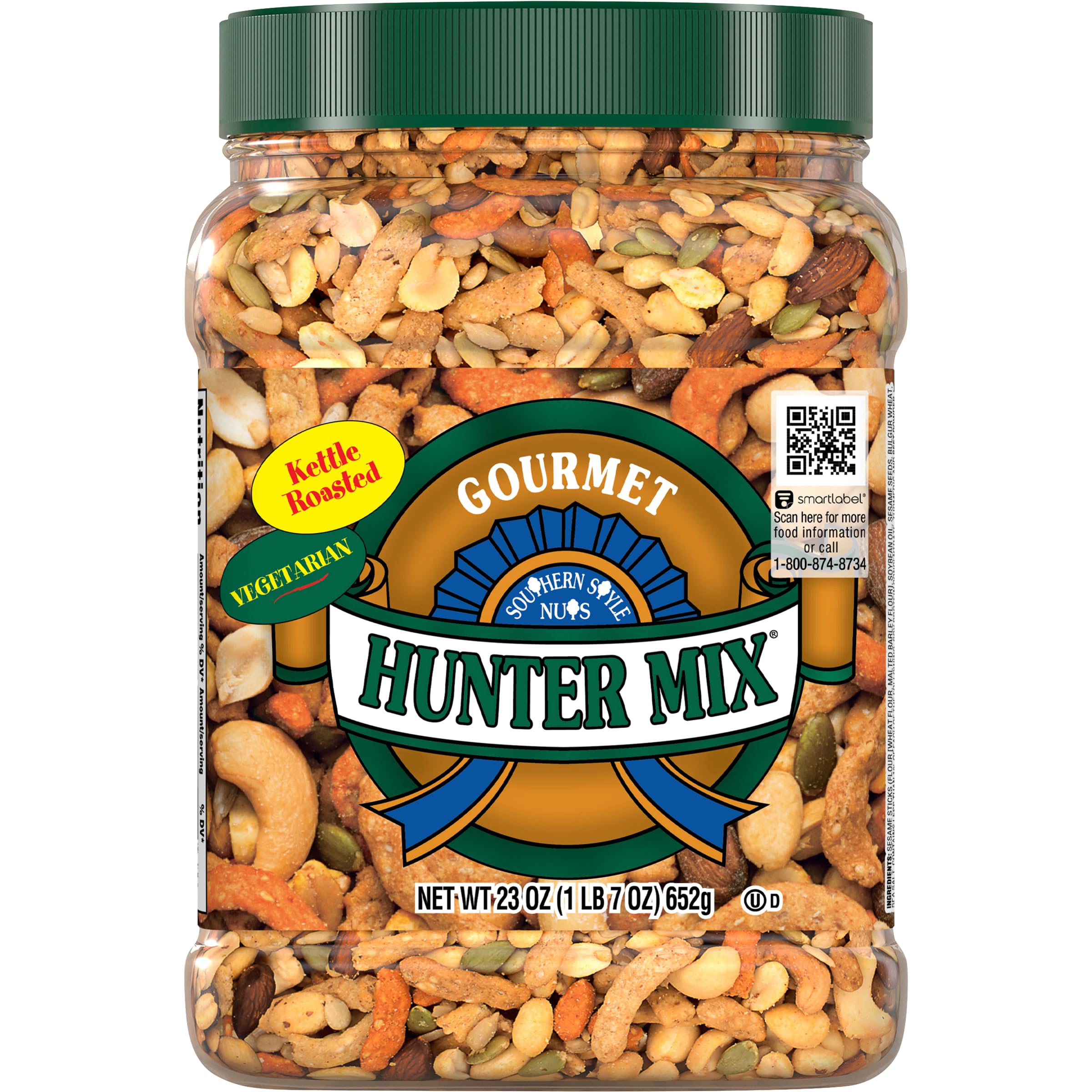 Southern Style Nuts Gourmet Hunter Mix bottle shows a ready-to-eat snack for outdoor adventures.