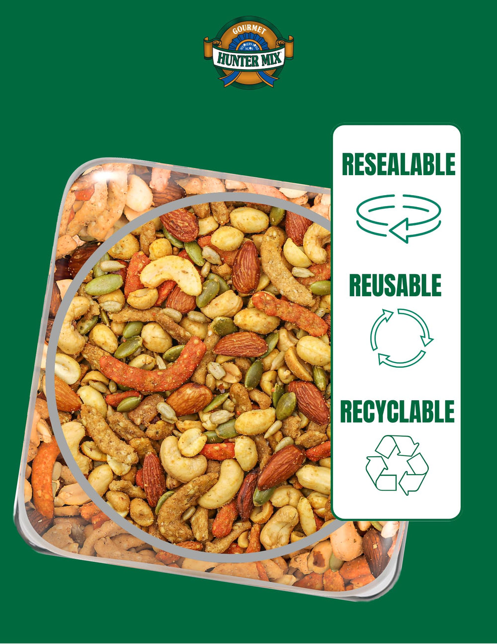 Southern Style Nuts Gourmet Hunter Mix roasted peanuts and nuts closeup for energy-boosting snack.