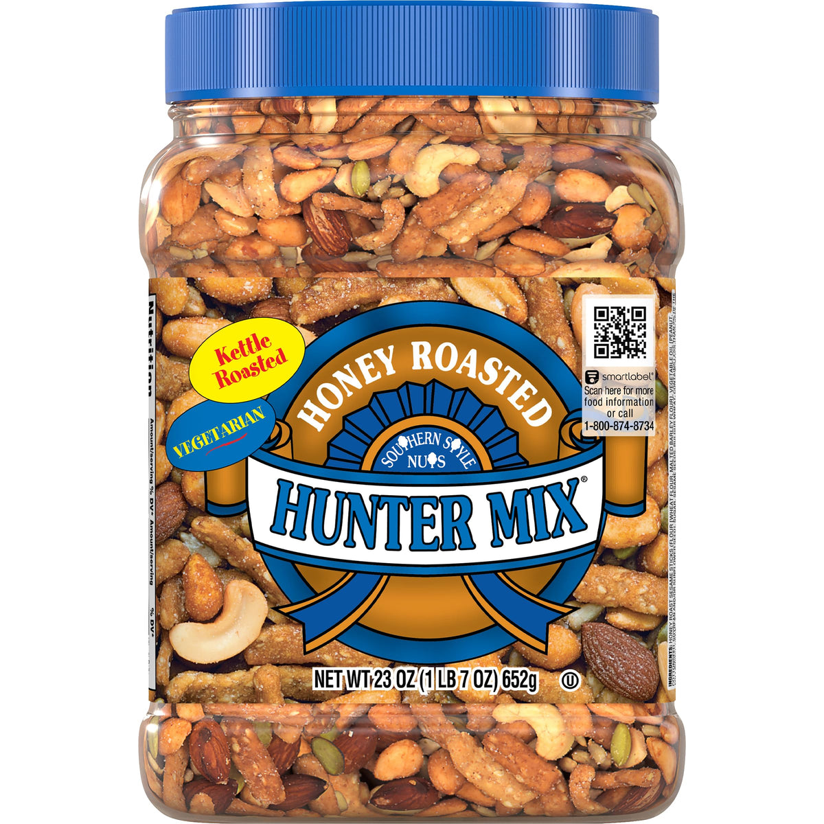 Southern Style Nuts honey roasted hunter mix canister ready for sharing and on-the-go snacking.