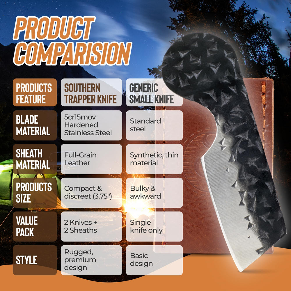 Southern Trapper compact knife in camping setup supports reliable utility.
