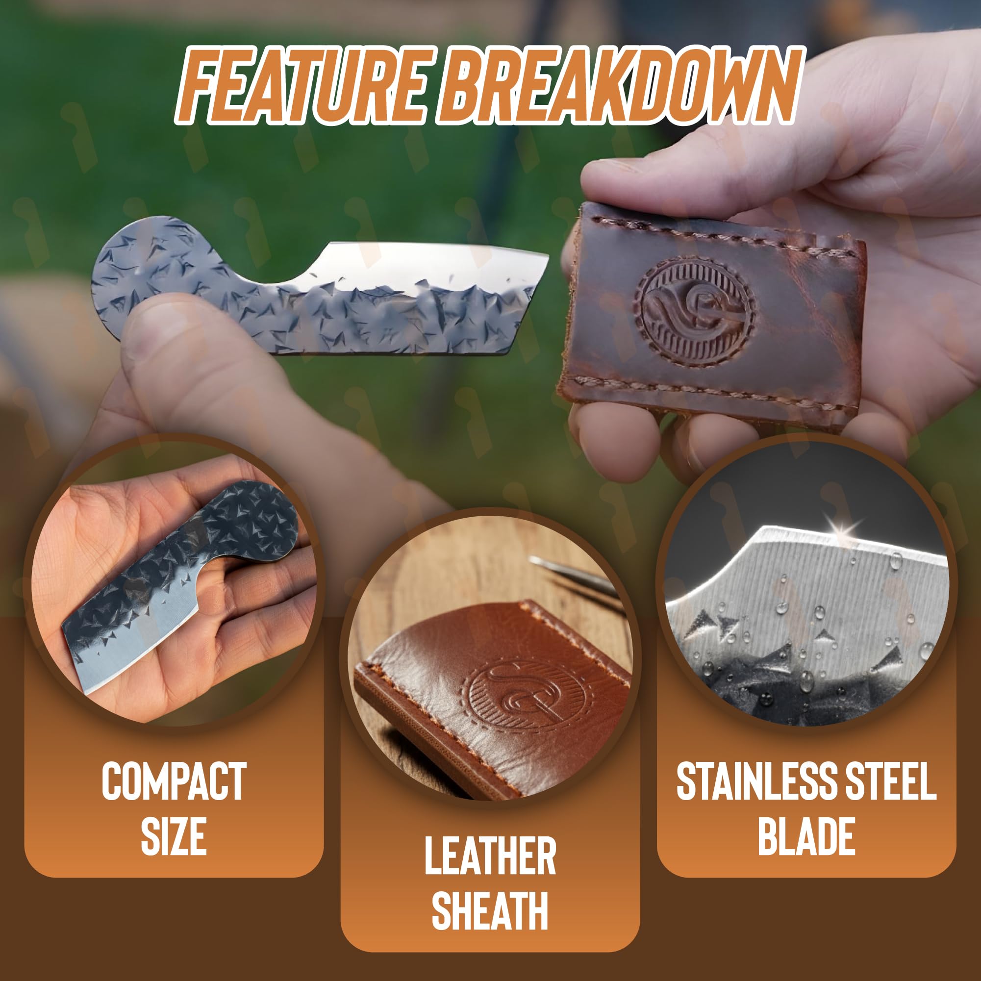 Southern Trapper leather sheath detail highlights durable full-grain stitching.