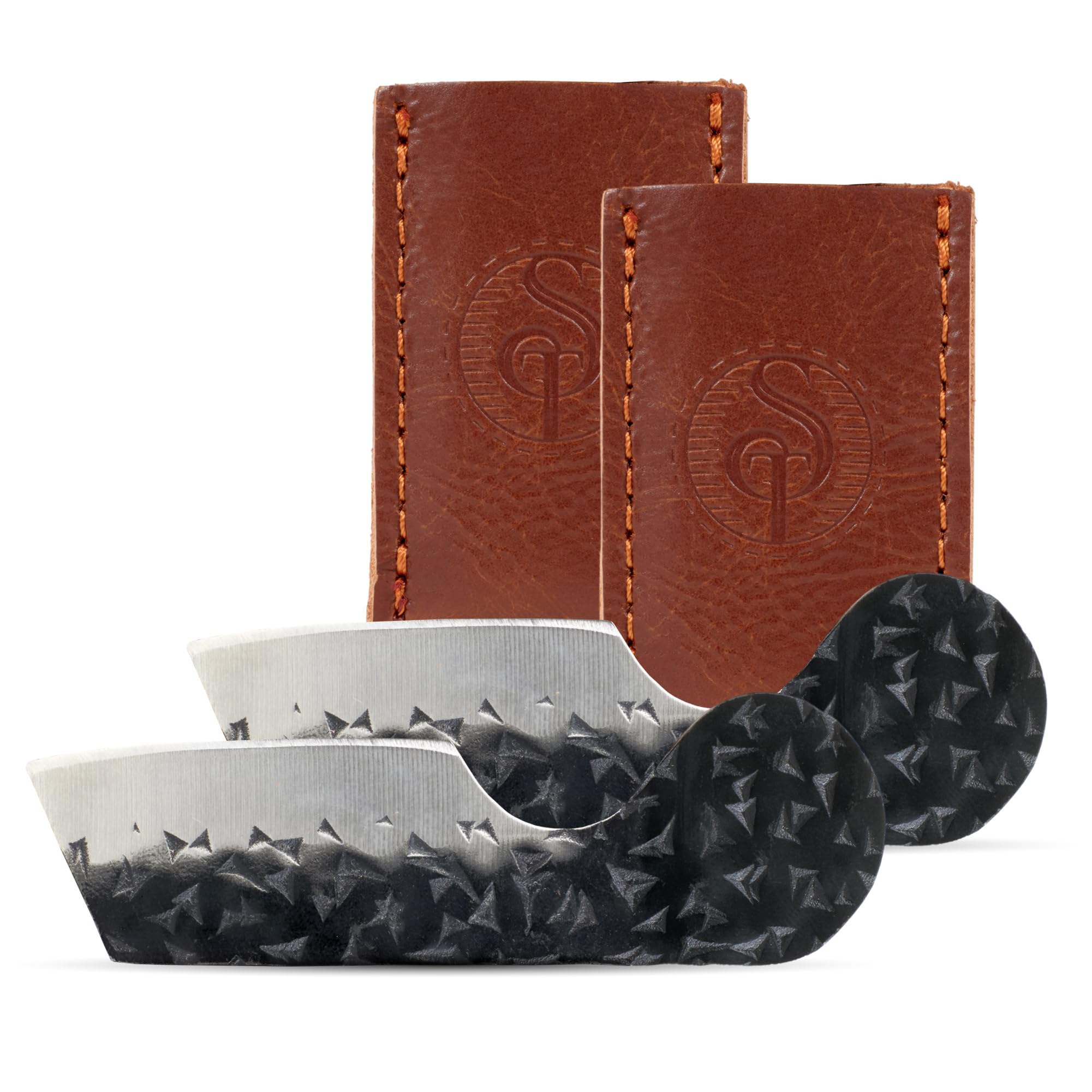 Southern Trapper mini pocket knife with leather sheath close-up for quick access.