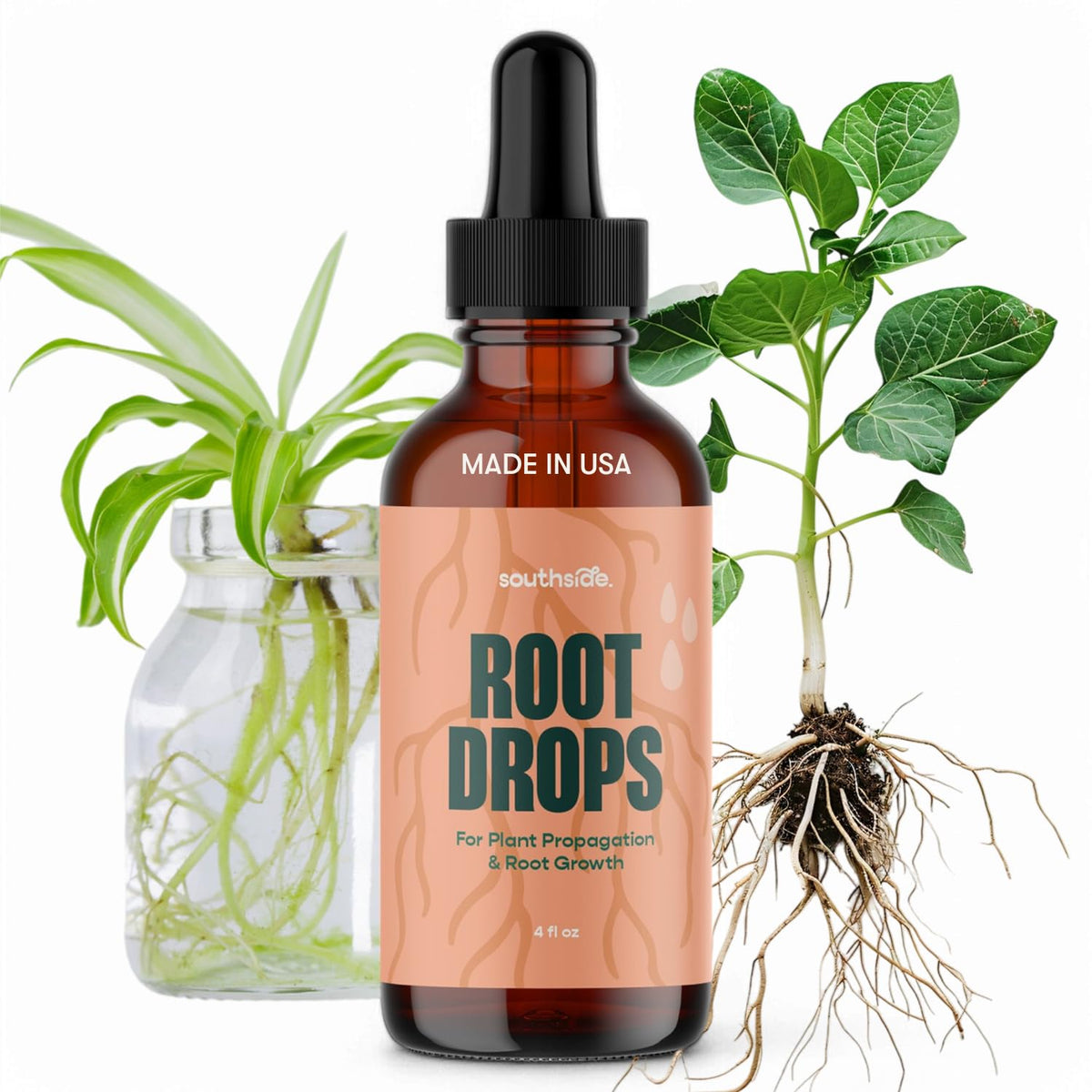 Southside Plants Root Drops bottle pour demonstrates easy application for quick root growth