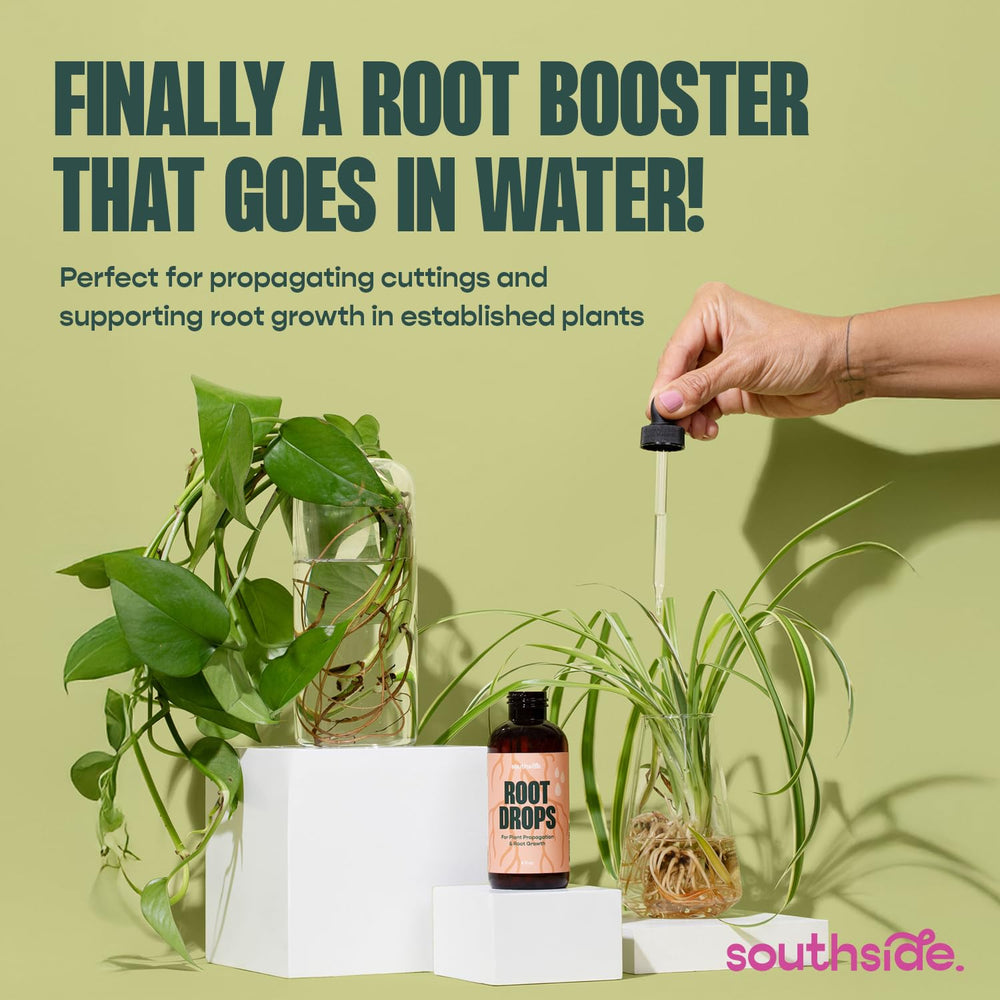 Southside Plants Root Drops drops-per-cup method enables clean water propagation