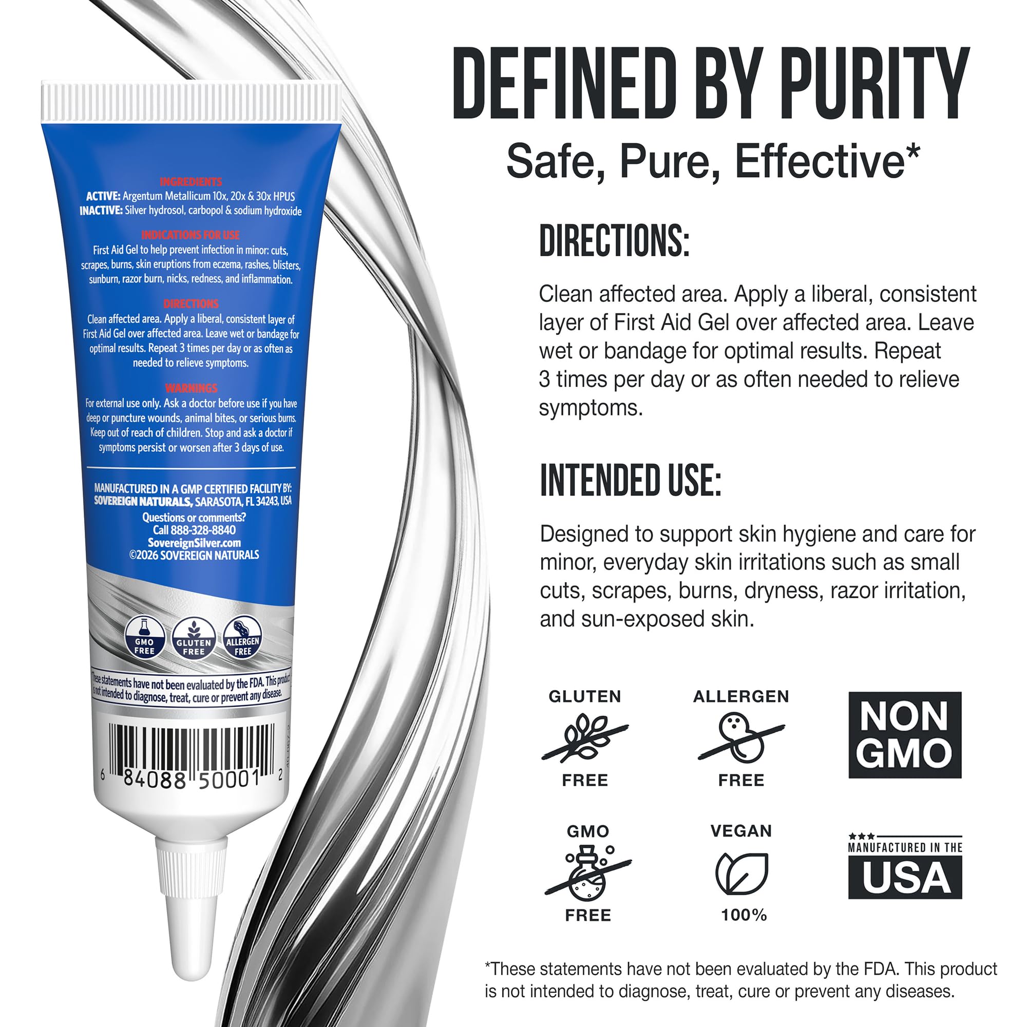 Sovereign Silver First Aid Gel on redness for calming relief.