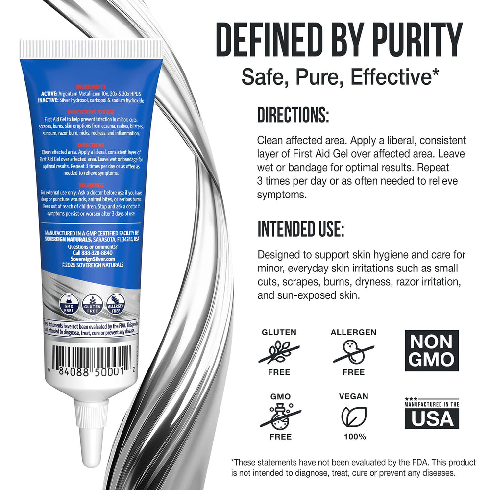 Sovereign Silver First Aid Gel on redness for calming relief.