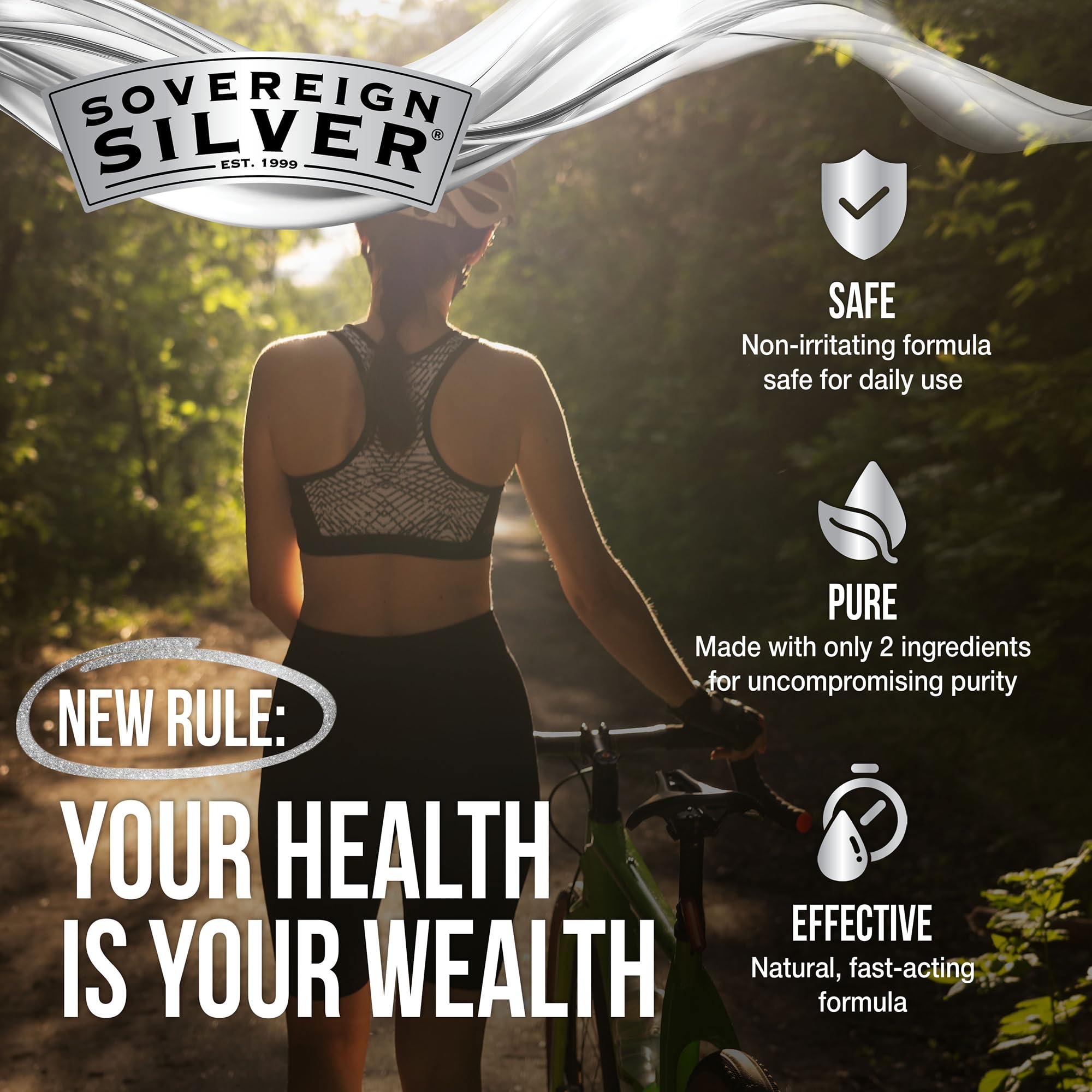 Sovereign Silver nasal spray label detail highlights 10 ppm bio-active silver hydrosol.