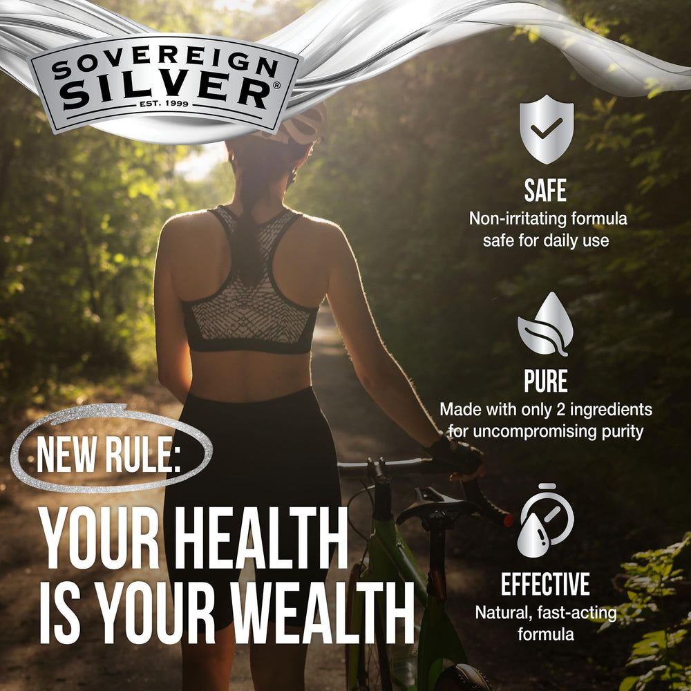 Sovereign Silver nasal spray label detail highlights 10 ppm bio-active silver hydrosol.