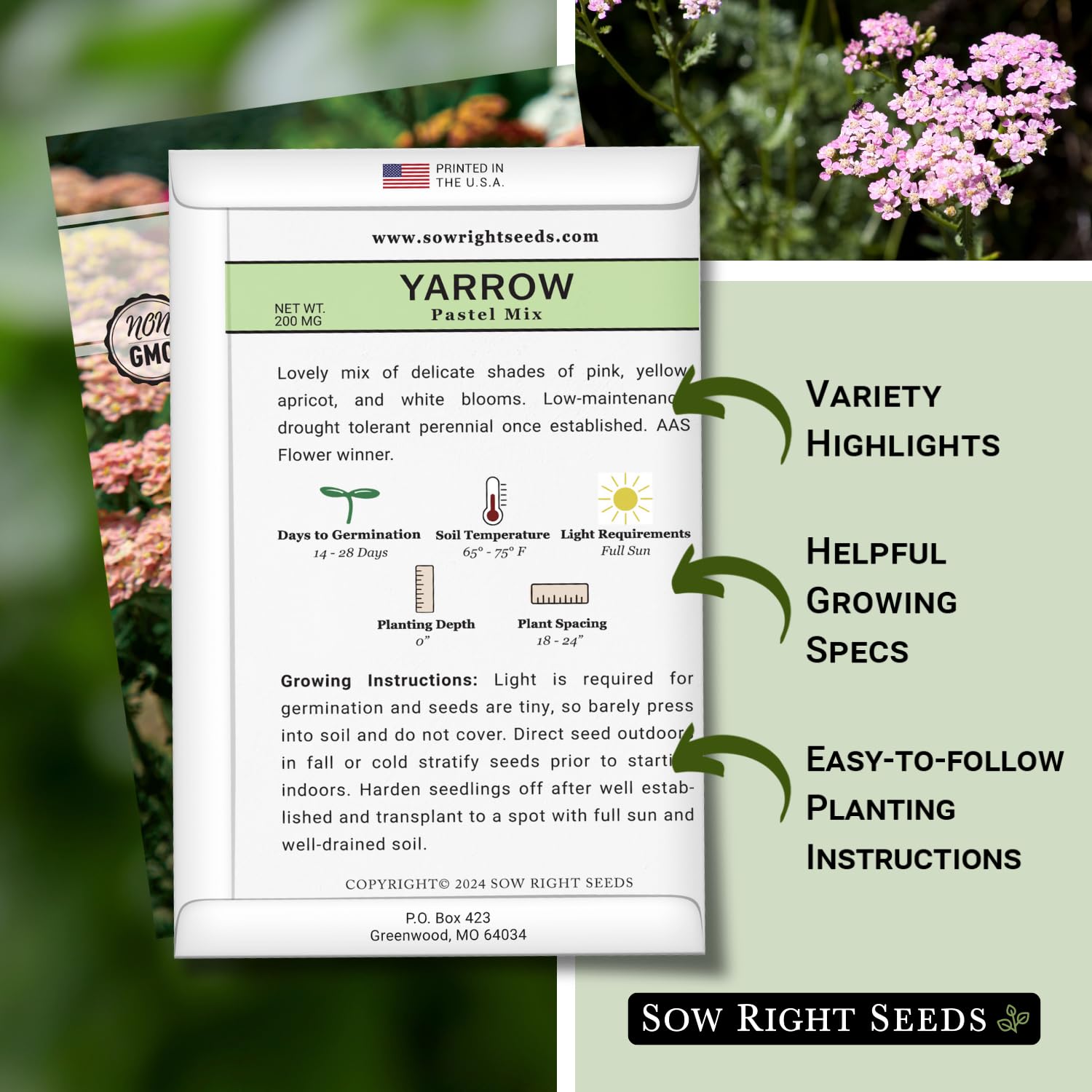 Pastel Mix Yarrow by Sow Right Seeds colors a cottage border beautifully.
