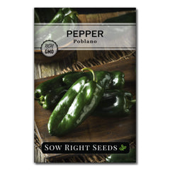 Sow Right Seeds Poblano pepper seed packet ready for garden planting