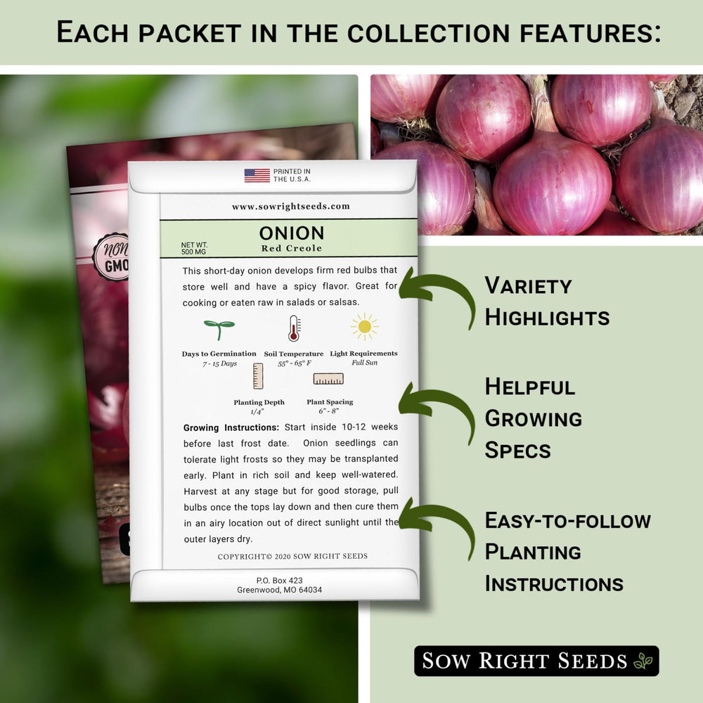 Sow Right Seeds Short Day Onion Seed Collection Crystal White Wax pack adds color and flavor to meals