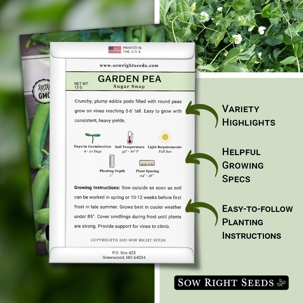 Sow Right Seeds Sugar Snap vines height tall trellis display