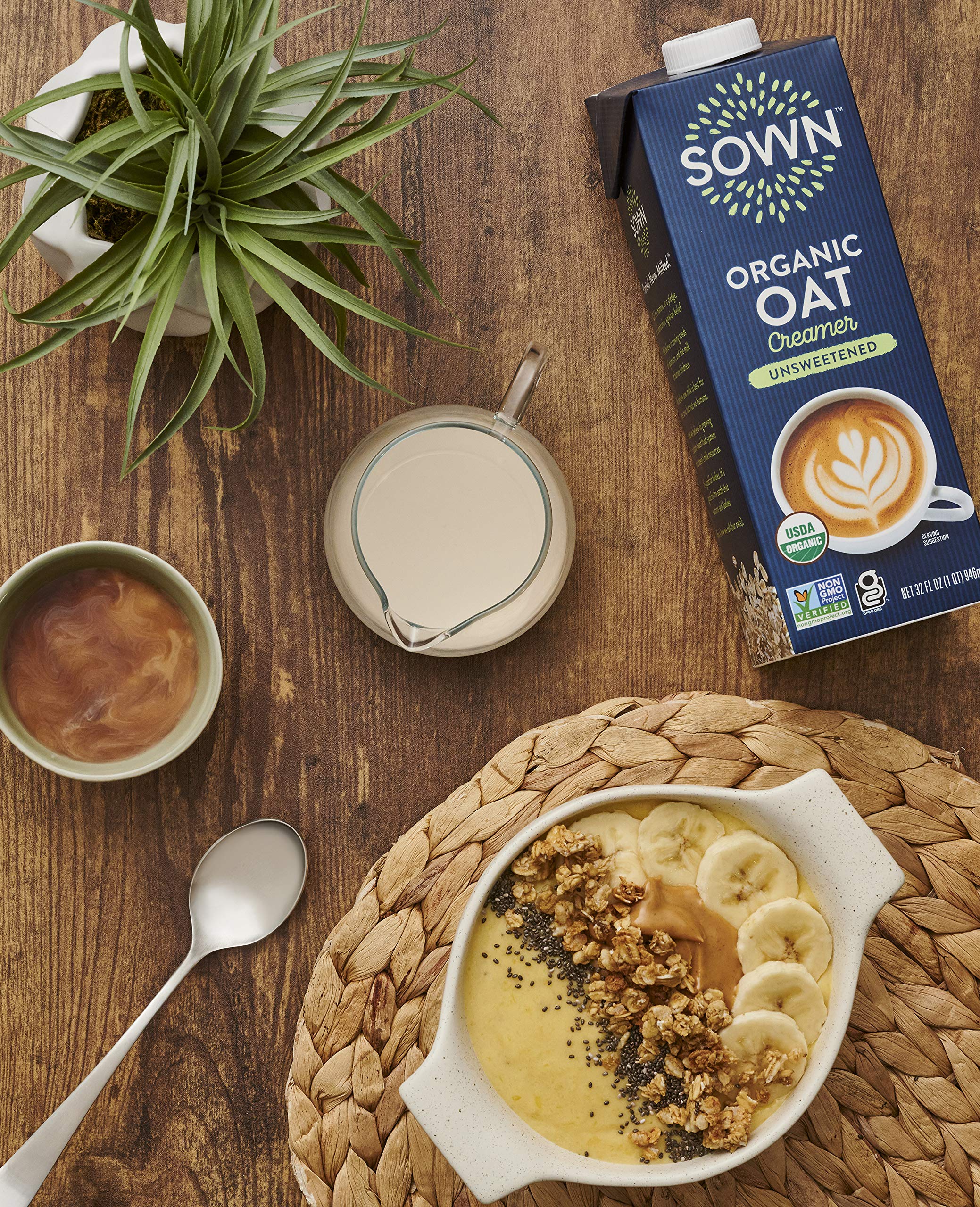 SOWN Oat Creamer pours into coffee for dairy-free creaminess.