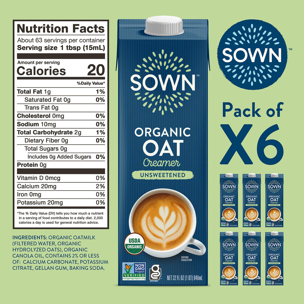 SOWN Oat Creamer creamy texture close-up shows smooth plant-based richness.