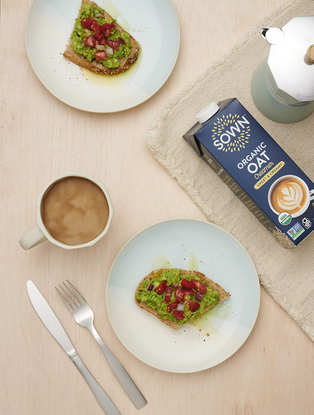 Creamy latte prepared with SOWN Oat Creamer for dairy-free indulgence