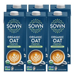 SOWN Organic Oat Creamer unsweetened pour adds dairy-free, 0g sugar to coffee.