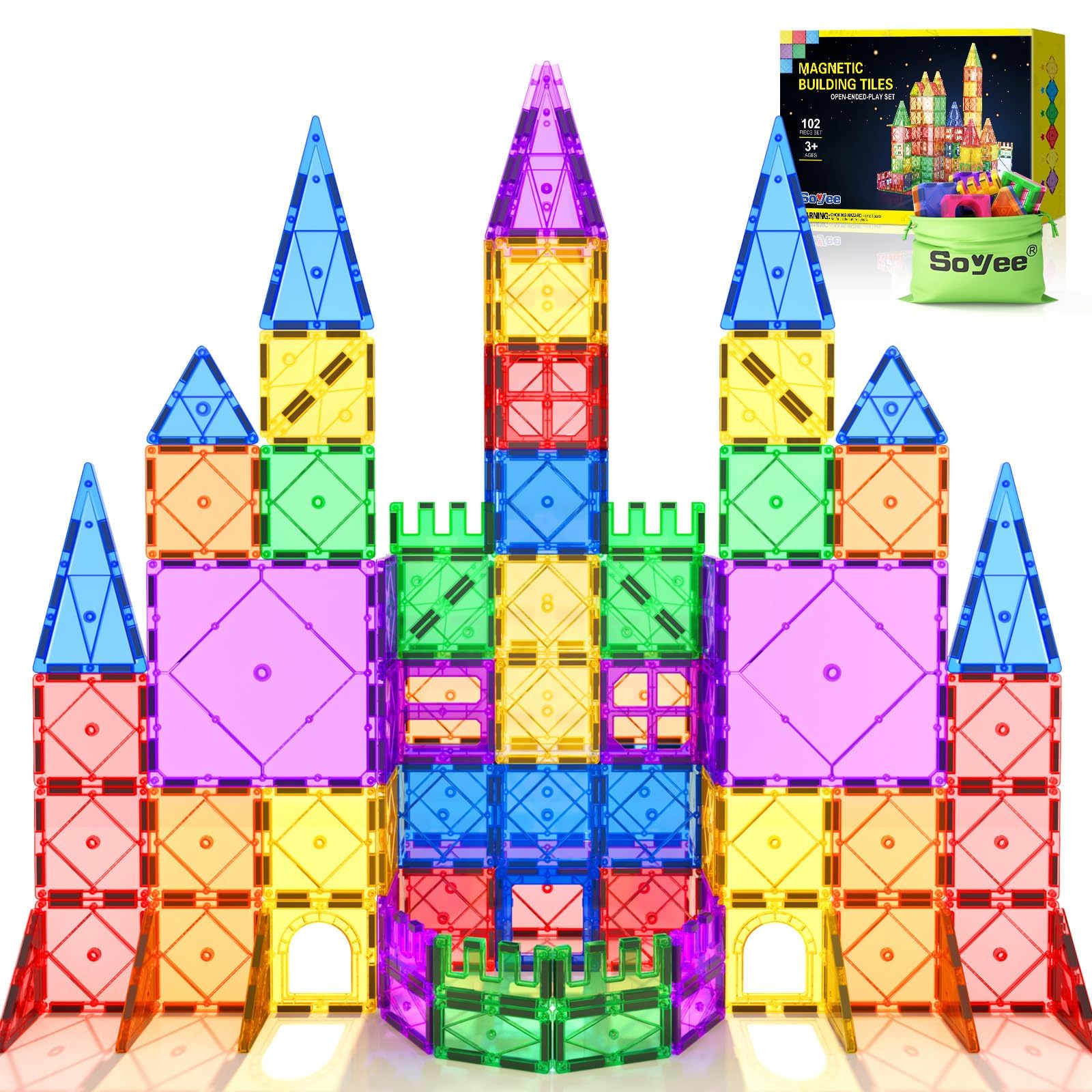 Soyee 102PCS magnetic tiles pack fuels imaginative building play.