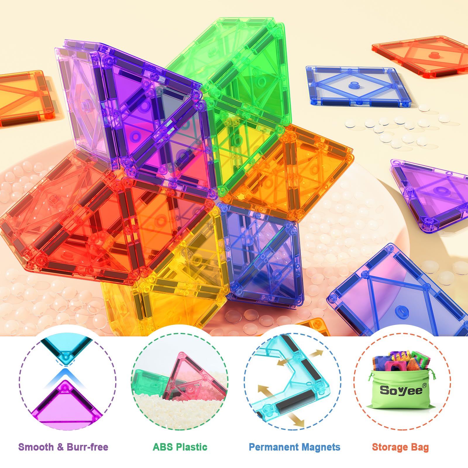 Soyee colorful rainbow tiles boost color recognition and spatial exploration.