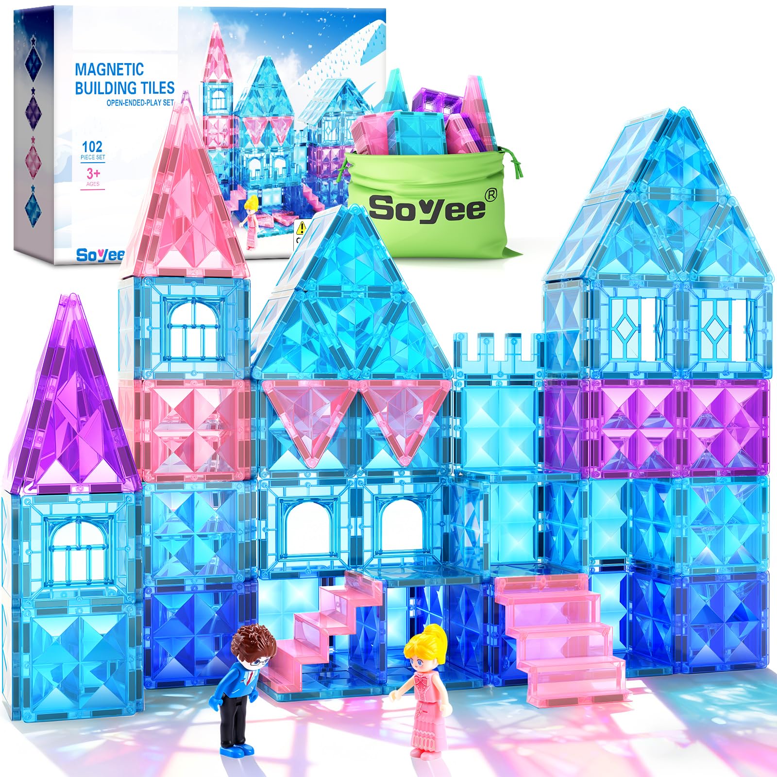 Soyee Magnetic Tiles Ice Castle Set layout for imaginative play and storytelling