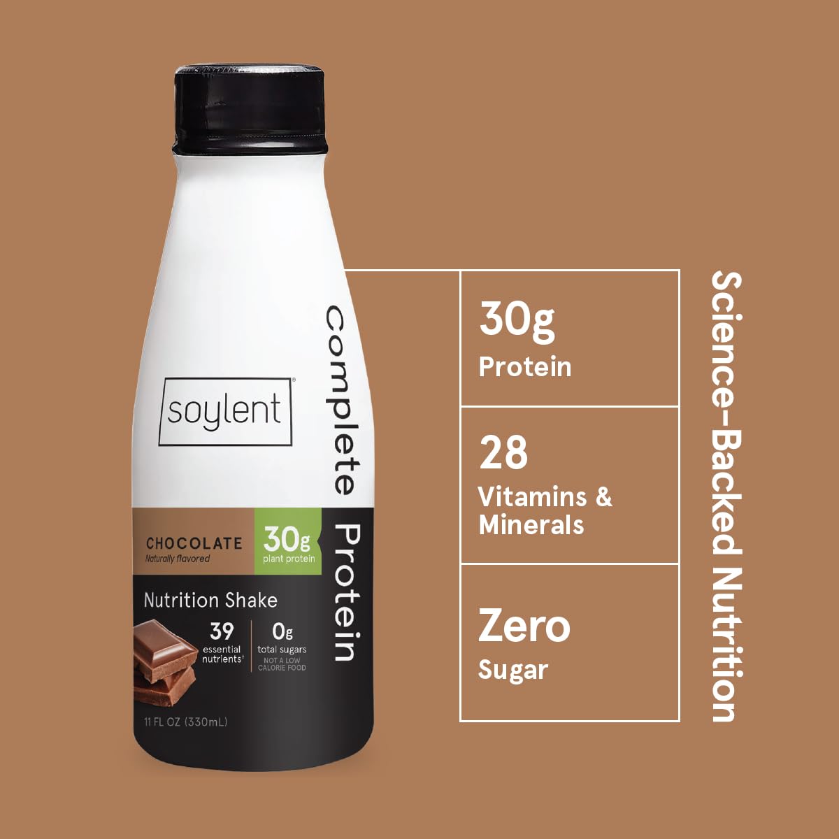 Soylent chocolate protein shake being poured for an on-the-go meal