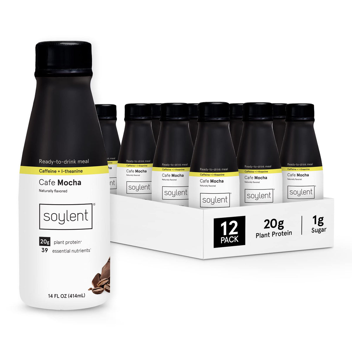 Soylent Complete Coffee Mocha bottle for on-the-go nourishment with 20 g protein.