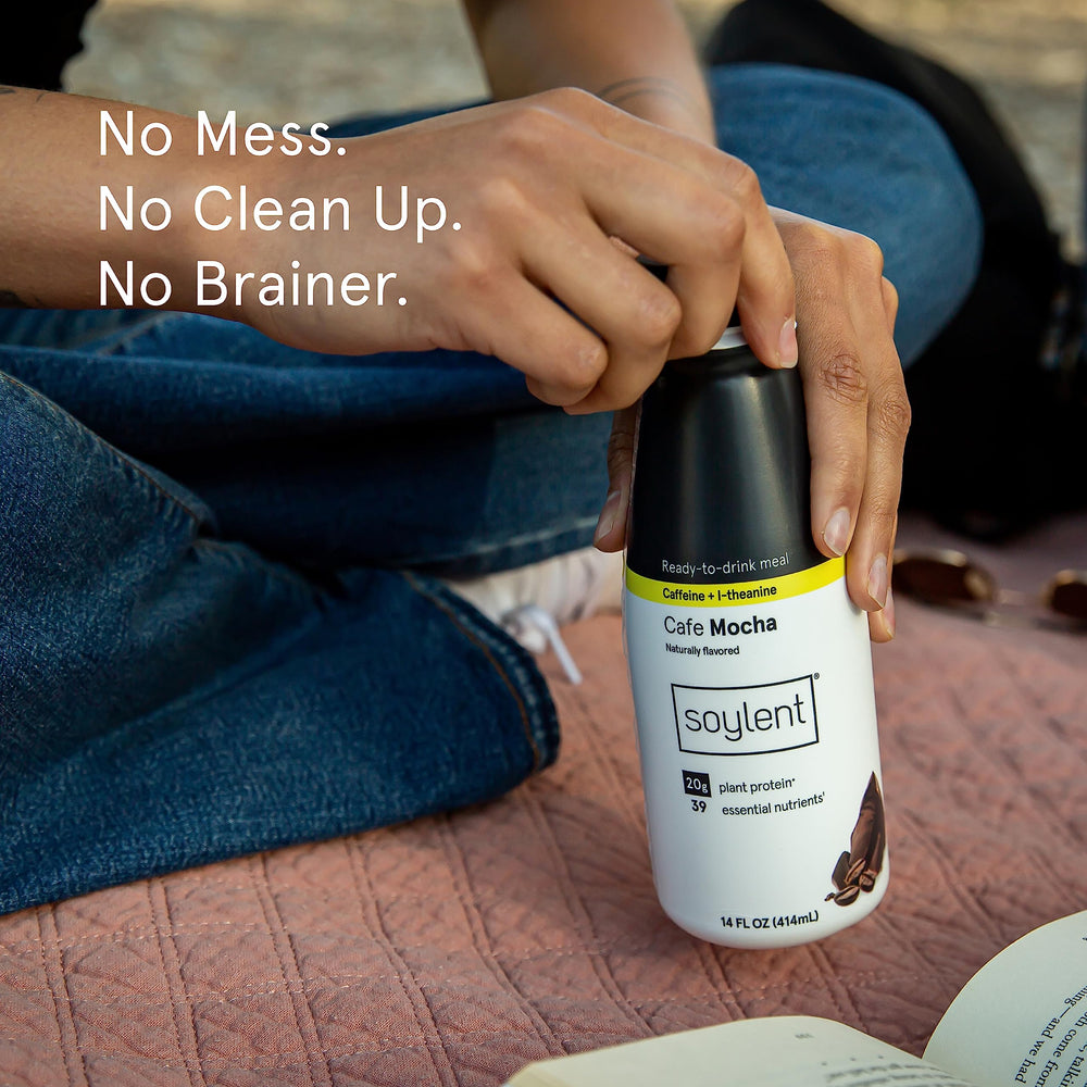 Soylent Complete Coffee Mocha cup ready-to-drink breakfast option with sustained energy.