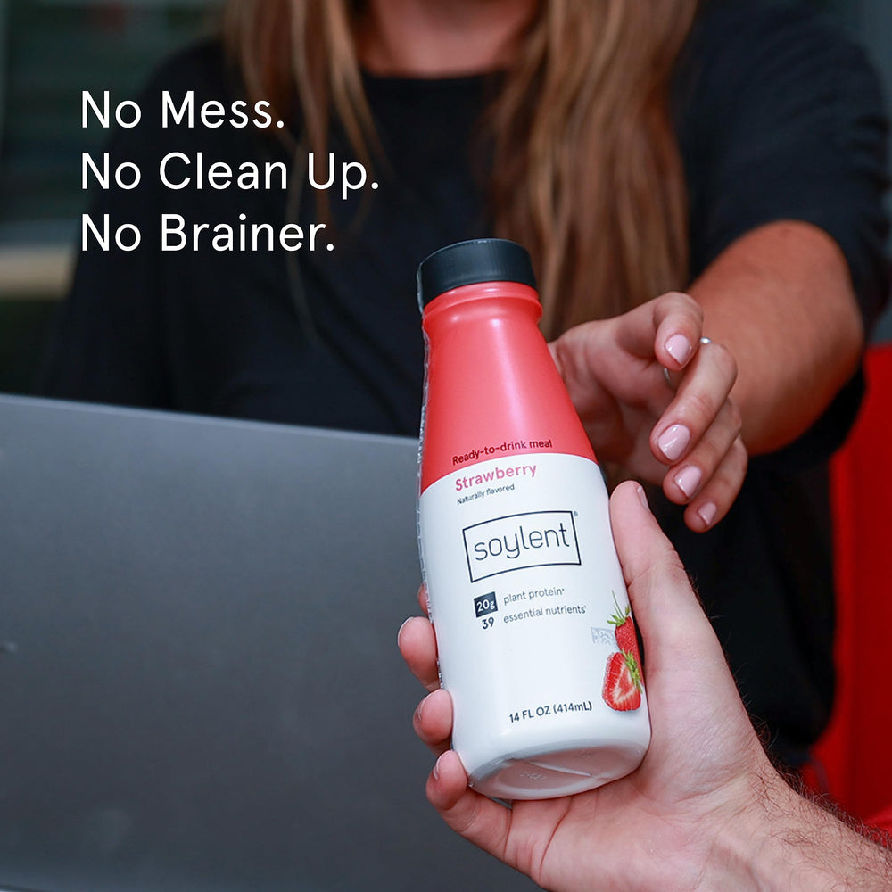 Soylent strawberry nutrition facts panel with vitamins minerals and protein