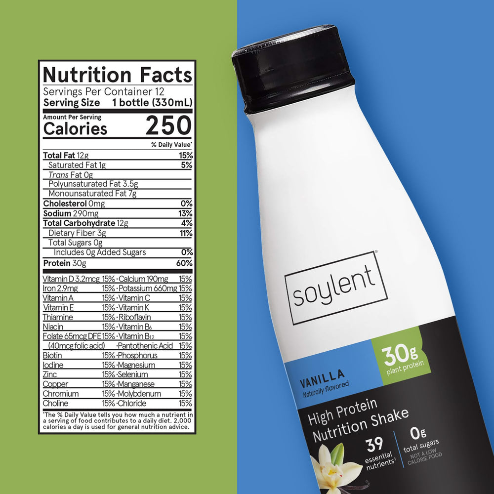 Breakfast setup with Soylent Vanilla Complete Protein as a quick meal