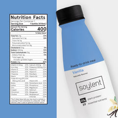 Soylent Vanilla drink being poured, illustrating smooth ready-to-drink nutrition.